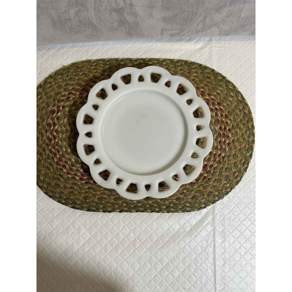 Vintage Hazel Atlas‎ White Milk Glass Plate with Open Lace Edge 8" Diameter MCM